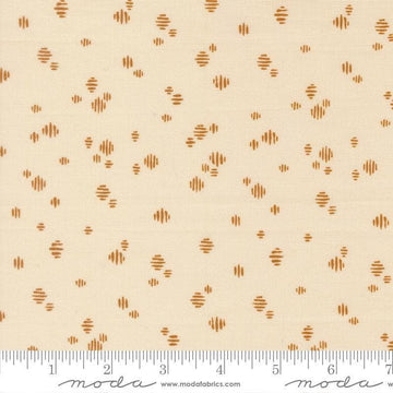 Image of Wellspring Dashed Eggshell quilting cotton fabric by Fancy That Design House for Moda Fabrics. Features dots on a cream background. Cute Little Fabric Shop.