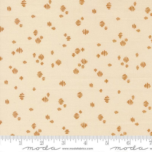 Image of Wellspring Dashed Eggshell quilting cotton fabric by Fancy That Design House for Moda Fabrics. Features dots on a cream background. Cute Little Fabric Shop.