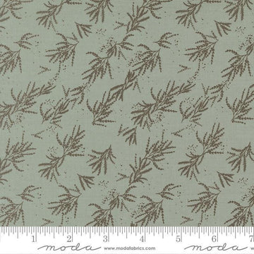 Image of Wellspring Branches Storm quilting cotton fabric by Fancy That Design House for Moda Fabrics. Features leaves on a blue background. Cute Little Fabric Shop.