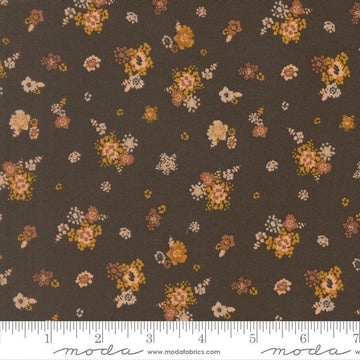 Image of Wellspring Micro Bloom Charcoal quilting cotton fabric by Fancy That Design House for Moda Fabrics. Features flowers on a black background. Cute Little Fabric Shop.