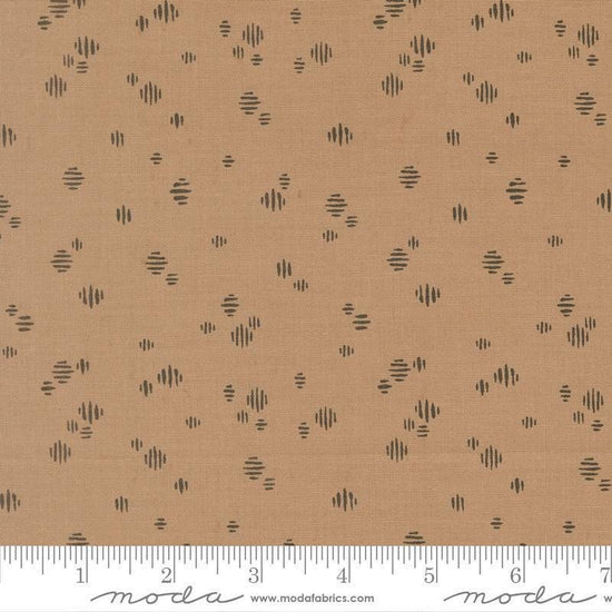 Image of Wellspring Dashed Mink quilting cotton fabric by Fancy That Design House for Moda Fabrics. Features dots on a brown background. Cute Little Fabric Shop.