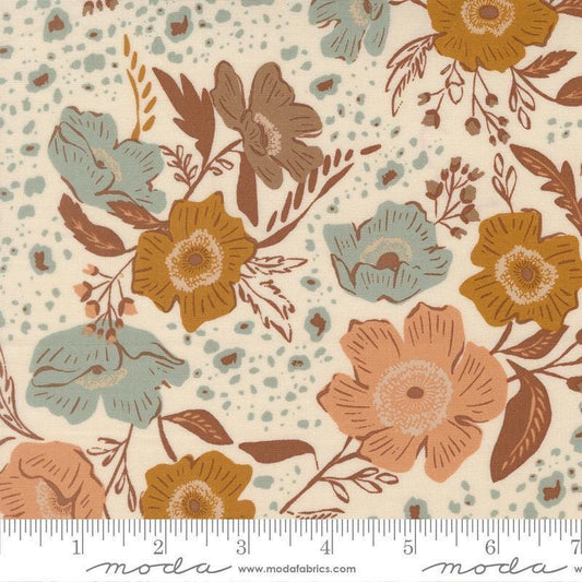 Image of Wellspring Flora Eggshell quilting cotton fabric by Fancy That Design House for Moda Fabrics. Features flowers on a cream background. Cute Little Fabric Shop.