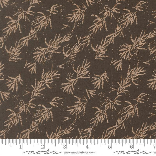 Image of Wellspring Branches Charcoal quilting cotton fabric by Fancy That Design House for Moda Fabrics. Features leaves on a black background. Cute Little Fabric Shop.