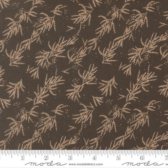 Image of Wellspring Branches Charcoal quilting cotton fabric by Fancy That Design House for Moda Fabrics. Features leaves on a black background. Cute Little Fabric Shop.