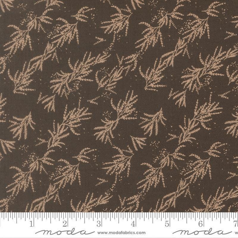Image of Wellspring Branches Charcoal quilting cotton fabric by Fancy That Design House for Moda Fabrics. Features leaves on a black background. Cute Little Fabric Shop.