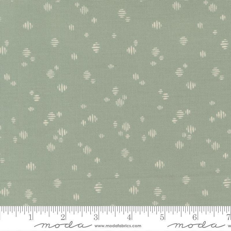 Image of Wellspring Dashed Storm quilting cotton fabric by Fancy That Design House for Moda Fabrics. Features dots on a blue background. Cute Little Fabric Shop.