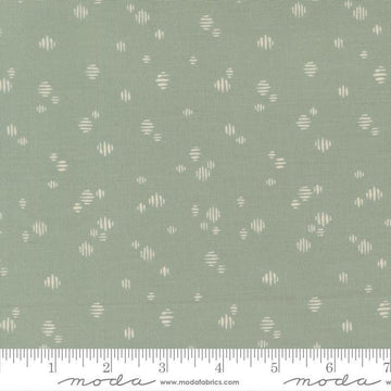 Image of Wellspring Dashed Storm quilting cotton fabric by Fancy That Design House for Moda Fabrics. Features dots on a blue background. Cute Little Fabric Shop.