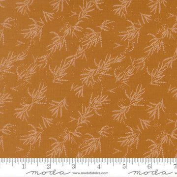 Image of Wellspring Branches Caramel quilting cotton fabric by Fancy That Design House for Moda Fabrics. Features leaves on a gold background. Cute Little Fabric Shop.