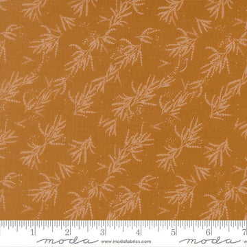 Image of Wellspring Branches Caramel quilting cotton fabric by Fancy That Design House for Moda Fabrics. Features leaves on a gold background. Cute Little Fabric Shop.