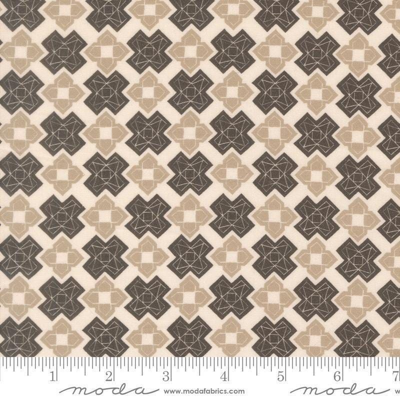 Image of Imprint Marble Floors Iron quilting cotton fabric by Sewn By Amy Schelle for Moda Fabrics. Features a geometric pattern on a cream background. Cute Little Fabric Shop.