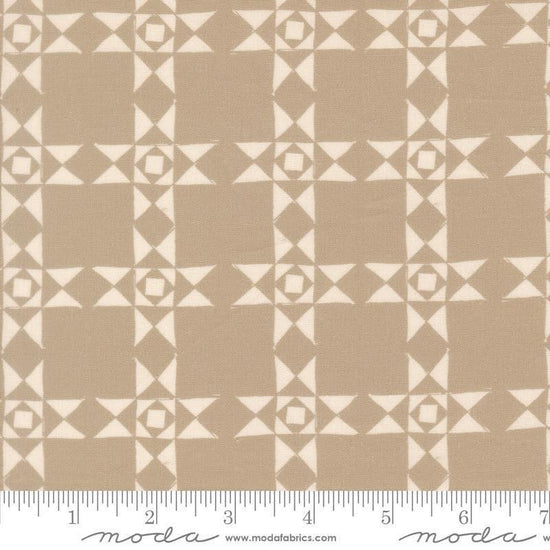 Image of Imprint Relics Stone quilting cotton fabric by Sewn By Amy Schelle for Moda Fabrics. Features a geometric pattern on a brown background. Cute Little Fabric Shop.