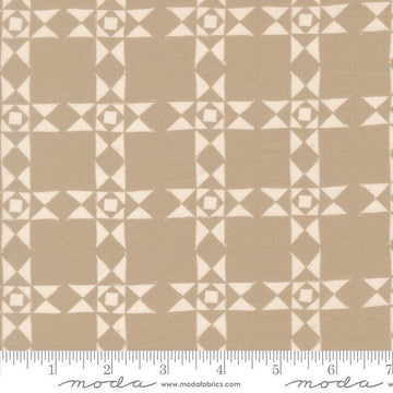 Image of Imprint Relics Stone quilting cotton fabric by Sewn By Amy Schelle for Moda Fabrics. Features a geometric pattern on a brown background. Cute Little Fabric Shop.