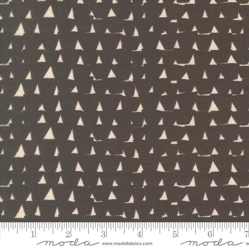 Image of Imprint Blocks Iron quilting cotton fabric by Sewn By Amy Schelle for Moda Fabrics. Features shapes on a brown background. Cute Little Fabric Shop.