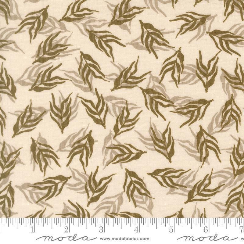 Image of Imprint Dancing Palms Ivory quilting cotton fabric by Sewn By Amy Schelle for Moda Fabrics. Features leaves on a cream background. Cute Little Fabric Shop.