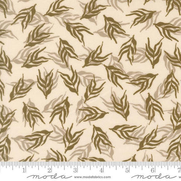 Image of Imprint Dancing Palms Ivory quilting cotton fabric by Sewn By Amy Schelle for Moda Fabrics. Features leaves on a cream background. Cute Little Fabric Shop.
