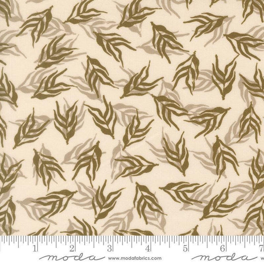 Image of Imprint Dancing Palms Ivory quilting cotton fabric by Sewn By Amy Schelle for Moda Fabrics. Features leaves on a cream background. Cute Little Fabric Shop.
