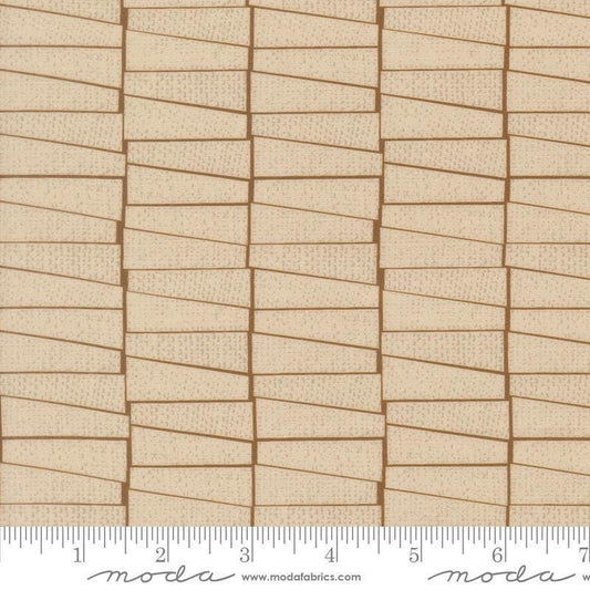 Image of Imprint Stacked Umber quilting cotton fabric by Sewn By Amy Schelle for Moda Fabrics. Features a geometric pattern on a cream background. Cute Little Fabric Shop.