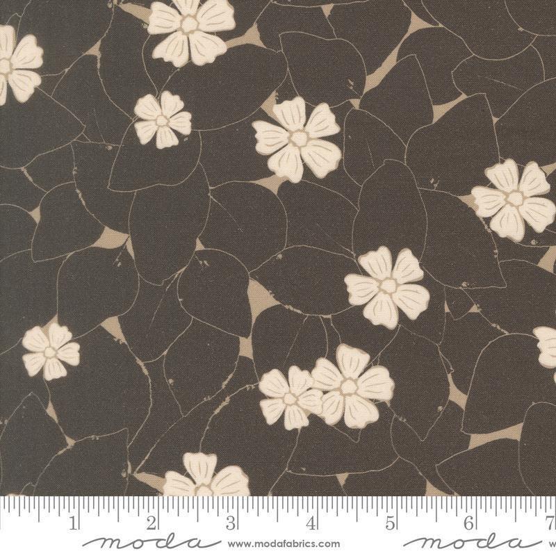 Image of Imprint Vines Iron quilting cotton fabric by Sewn By Amy Schelle for Moda Fabrics. Features flowers on a brown background. Cute Little Fabric Shop.