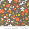 Image of Birch and Willow Pumpkin Patch Slate quilting cotton fabric by Sherri & Chelsi for Moda Fabrics. Features flowers on a gray background. Cute Little Fabric Shop.