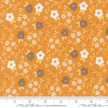 Image of Birch and Willow Mums Florals Golden quilting cotton fabric by Sherri & Chelsi for Moda Fabrics. Features flowers on a gold background. Cute Little Fabric Shop.