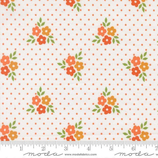 Image of Birch and Willow Autumn Cloud quilting cotton fabric by Sherri & Chelsi for Moda Fabrics. Features flowers and dots on a white background. Cute Little Fabric Shop.