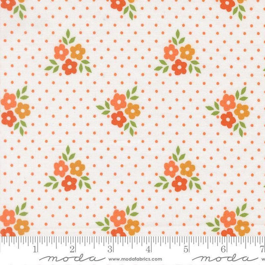 Image of Birch and Willow Autumn Cloud quilting cotton fabric by Sherri & Chelsi for Moda Fabrics. Features flowers and dots on a white background. Cute Little Fabric Shop.