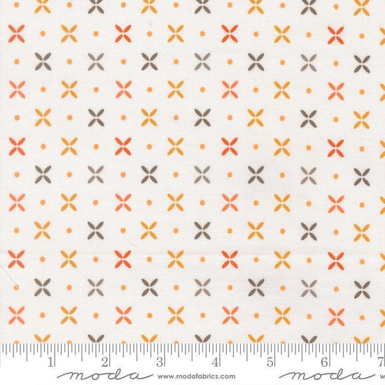 Image of Birch and Willow Orange Peel Cloud quilting cotton fabric by Sherri & Chelsi for Moda Fabrics. Features dots and shapes on a white background. Cute Little Fabric Shop.