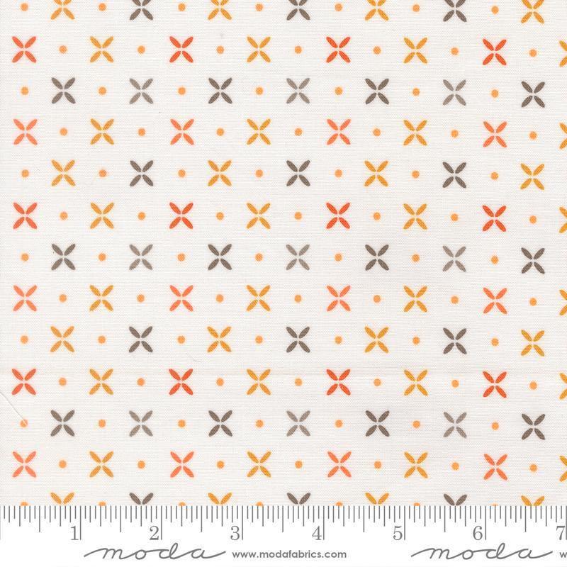 Image of Birch and Willow Orange Peel Cloud quilting cotton fabric by Sherri & Chelsi for Moda Fabrics. Features dots and shapes on a white background. Cute Little Fabric Shop.