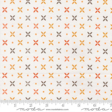 Image of Birch and Willow Orange Peel Cloud quilting cotton fabric by Sherri & Chelsi for Moda Fabrics. Features dots and shapes on a white background. Cute Little Fabric Shop.