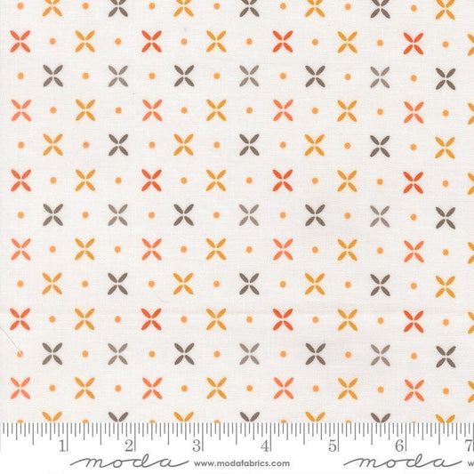 Image of Birch and Willow Orange Peel Cloud quilting cotton fabric by Sherri & Chelsi for Moda Fabrics. Features dots and shapes on a white background. Cute Little Fabric Shop.