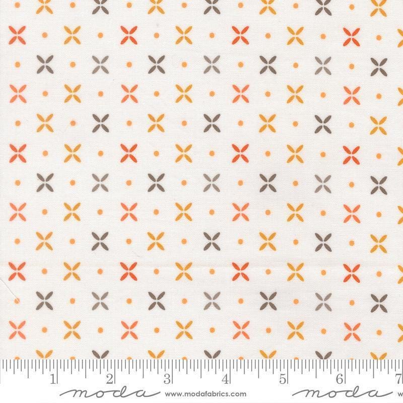 Image of Birch and Willow Orange Peel Cloud quilting cotton fabric by Sherri & Chelsi for Moda Fabrics. Features dots and shapes on a white background. Cute Little Fabric Shop.