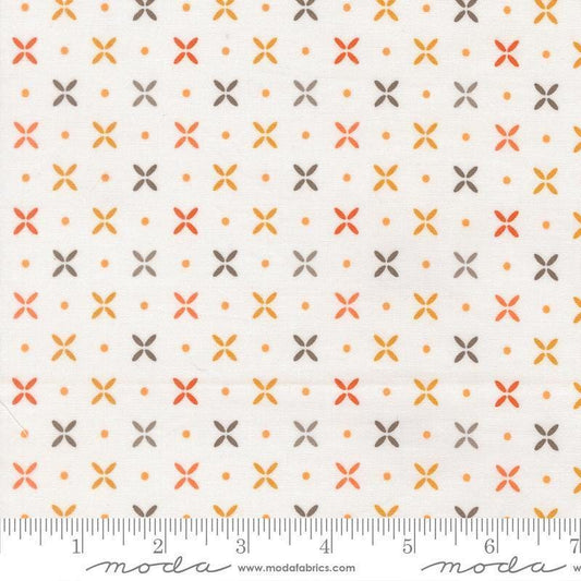 Image of Birch and Willow Orange Peel Cloud quilting cotton fabric by Sherri & Chelsi for Moda Fabrics. Features dots and shapes on a white background. Cute Little Fabric Shop.