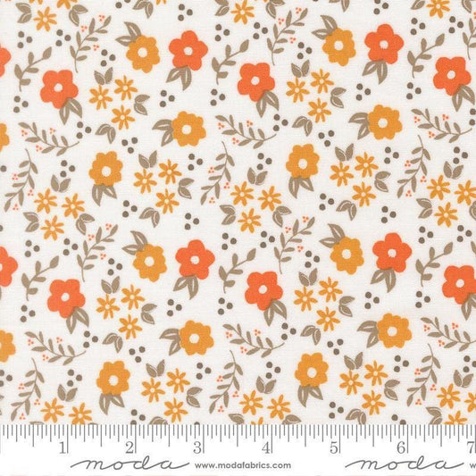 Image of Birch and Willow Mums Florals Cloud quilting cotton fabric by Sherri & Chelsi for Moda Fabrics. Features flowers on a white background. Cute Little Fabric Shop.