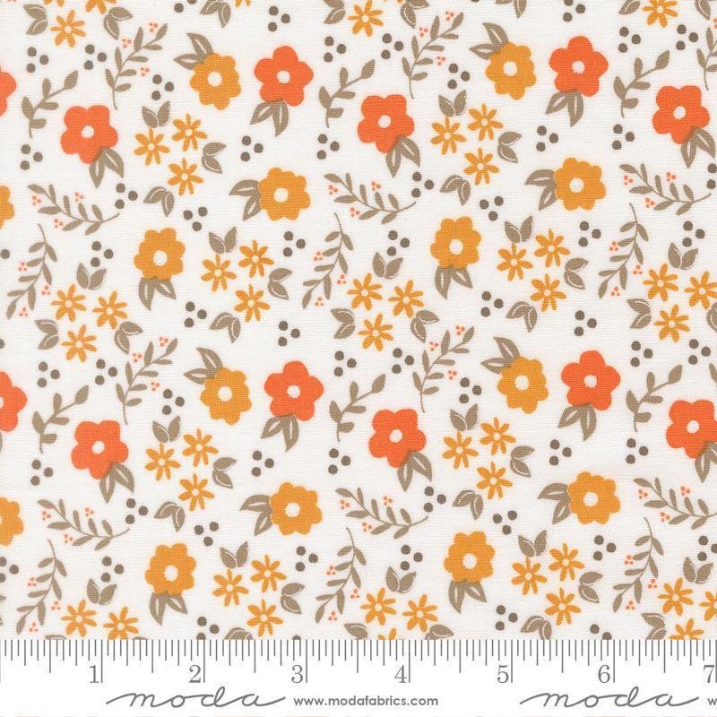 Image of Birch and Willow Mums Florals Cloud quilting cotton fabric by Sherri & Chelsi for Moda Fabrics. Features flowers on a white background. Cute Little Fabric Shop.