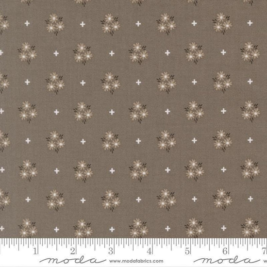 Image of Birch and Willow Blooms Slate quilting cotton fabric by Sherri & Chelsi for Moda Fabrics. Features flowers on a gray background. Cute Little Fabric Shop.