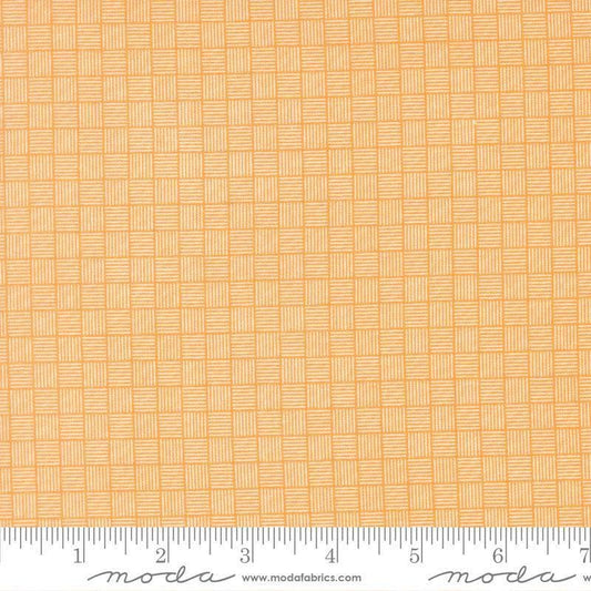 Image of Birch and Willow Crosshatch Amber quilting cotton fabric by Sherri & Chelsi for Moda Fabrics. Features squares on a yellow background. Cute Little Fabric Shop.