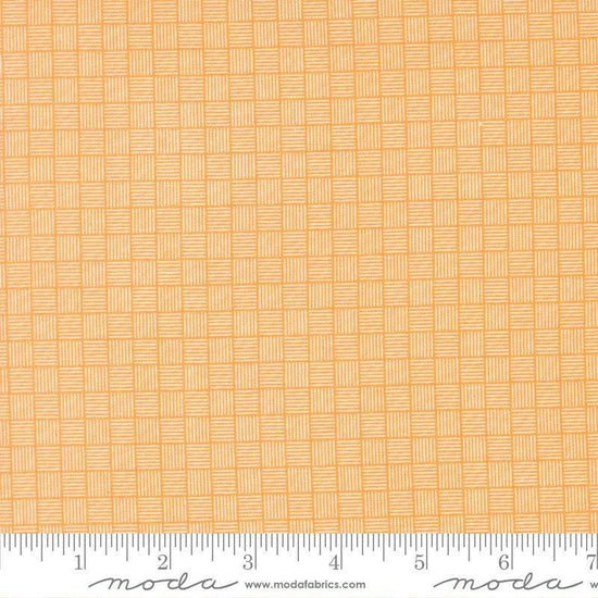 Image of Birch and Willow Crosshatch Amber quilting cotton fabric by Sherri & Chelsi for Moda Fabrics. Features squares on a yellow background. Cute Little Fabric Shop.