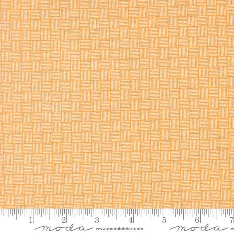 Image of Birch and Willow Crosshatch Amber quilting cotton fabric by Sherri & Chelsi for Moda Fabrics. Features squares on a yellow background. Cute Little Fabric Shop.