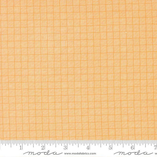 Image of Birch and Willow Crosshatch Amber quilting cotton fabric by Sherri & Chelsi for Moda Fabrics. Features squares on a yellow background. Cute Little Fabric Shop.