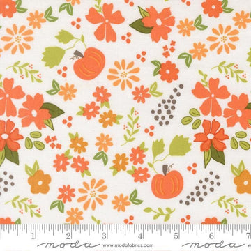 Image of Birch and Willow Pumpkin Patch Cloud quilting cotton fabric by Sherri & Chelsi for Moda Fabrics. Features flowers on a white background. Cute Little Fabric Shop.