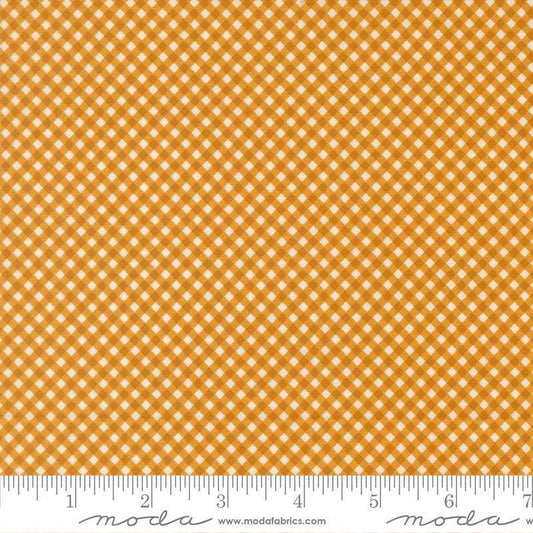 Image of Birch and Willow Gingham Golden quilting cotton fabric by Sherri & Chelsi for Moda Fabrics. Features gingham on a yellow background. Cute Little Fabric Shop.