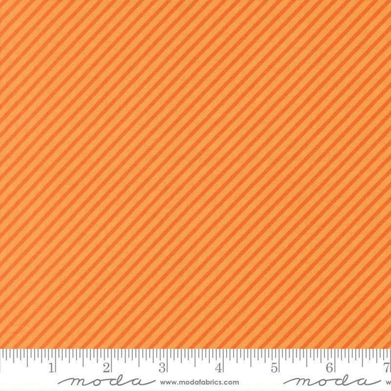 Image of Birch and Willow Stripe Amber quilting cotton fabric by Sherri & Chelsi for Moda Fabrics. Features stripes on an orange background. Cute Little Fabric Shop.