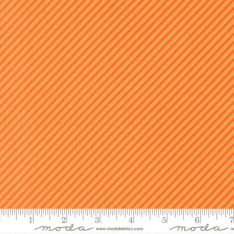 Image of Birch and Willow Stripe Amber quilting cotton fabric by Sherri & Chelsi for Moda Fabrics. Features stripes on an orange background. Cute Little Fabric Shop.