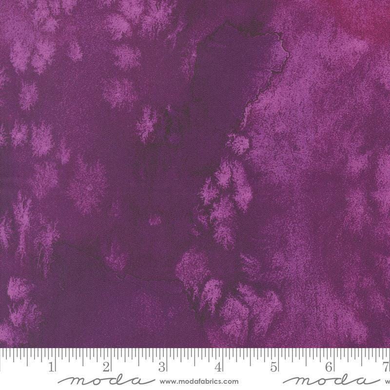 Image of Fleur The Love Flow Plum quilting cotton fabric by Create Joy Project for Moda Fabrics. Features printed watercolor texture on a purple background. Cute Little Fabric Shop.