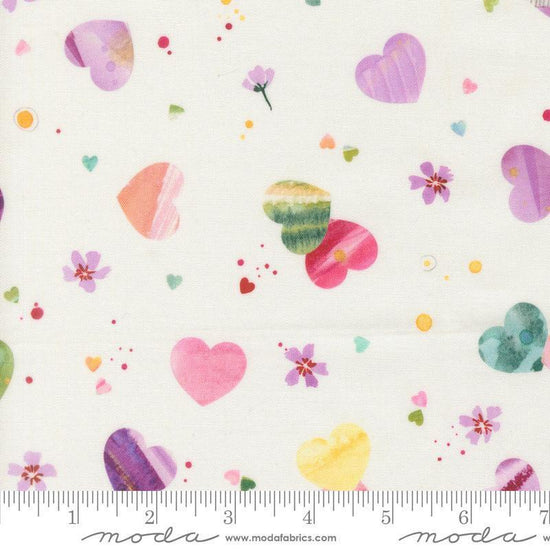 Image of Fleur The Love Soulmate Cloud quilting cotton fabric by Create Joy Project for Moda Fabrics. Features hearts on a white background. Cute Little Fabric Shop.