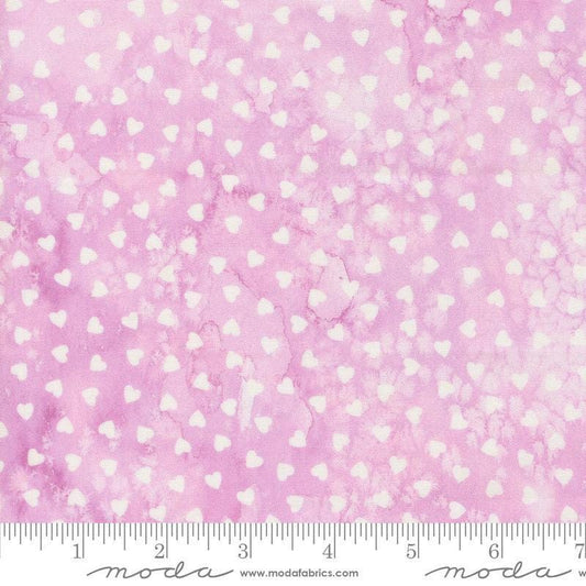 Image of Fleur The Love Sweetheart Lavender quilting cotton fabric by Create Joy Project for Moda Fabrics. Features hearts on a purple background. Cute Little Fabric Shop.