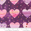 Image of Fleur The Love Lovestruck Plum quilting cotton fabric by Create Joy Project for Moda Fabrics. Features hearts on a purple background. Cute Little Fabric Shop.