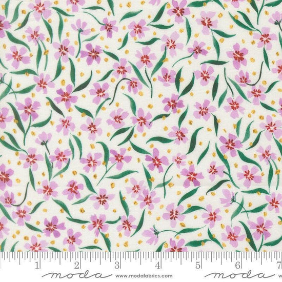 Image of Fleur The Love Smitten Cloud quilting cotton fabric by Create Joy Project for Moda Fabrics. Features flowers on a white background. Cute Little Fabric Shop.