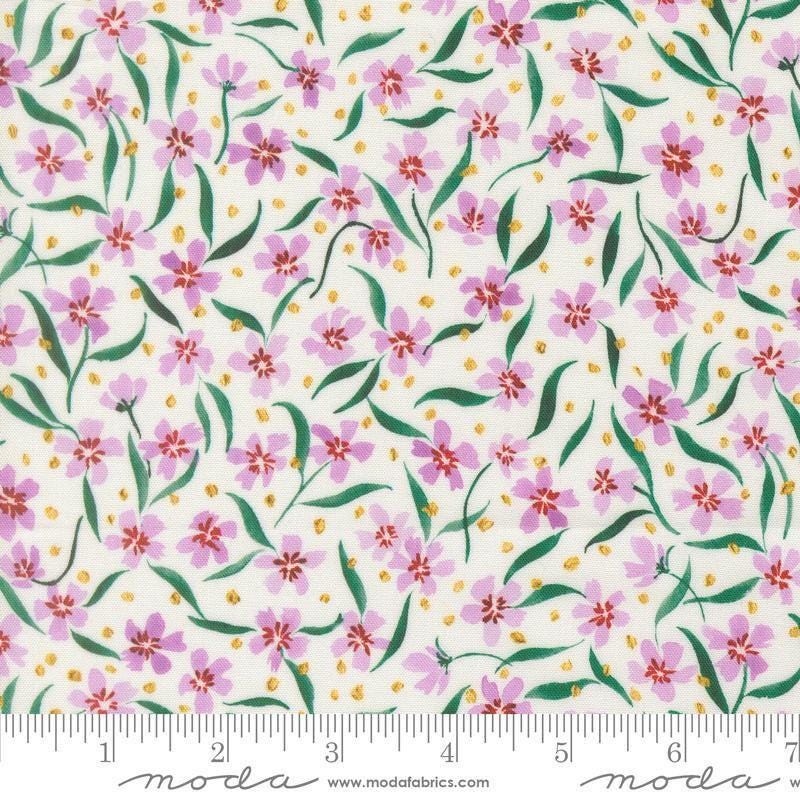 Image of Fleur The Love Smitten Cloud quilting cotton fabric by Create Joy Project for Moda Fabrics. Features flowers on a white background. Cute Little Fabric Shop.