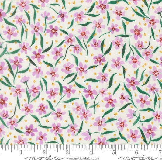 Image of Fleur The Love Smitten Cloud quilting cotton fabric by Create Joy Project for Moda Fabrics. Features flowers on a white background. Cute Little Fabric Shop.